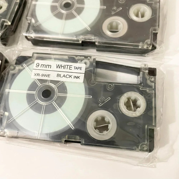 9mm Black Ink White  Tape Casio XR-9WE Label Tape Lot of 5 - Picture 3 of 12